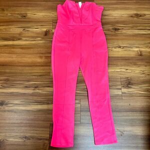 Shinestar Jumpsuit Women XL Hot Pink Strapless One Piece Skinny Leg Clubwear NWT